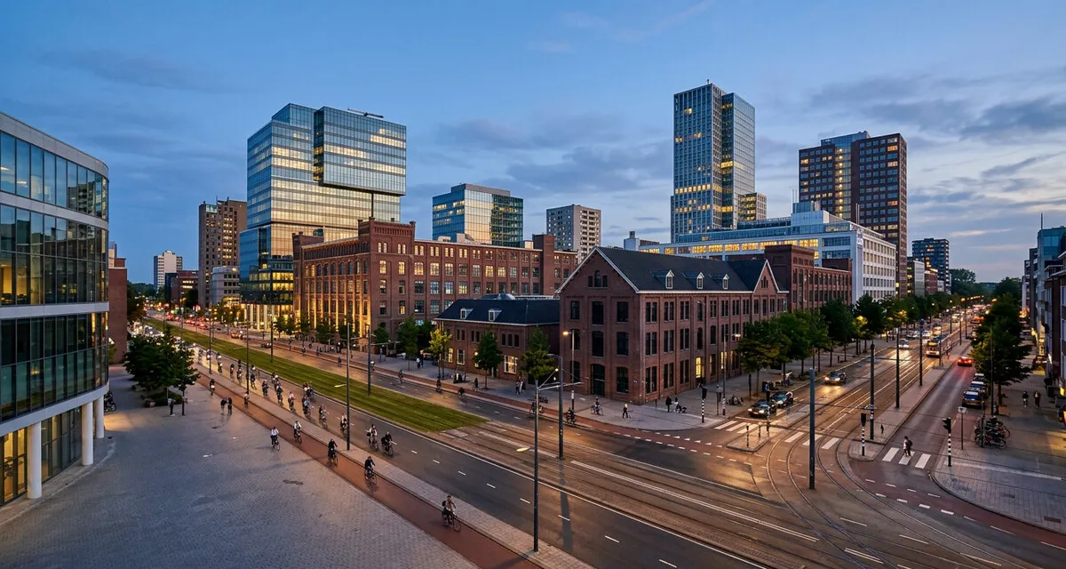 Modern stadscentrum van Eindhoven in de avond