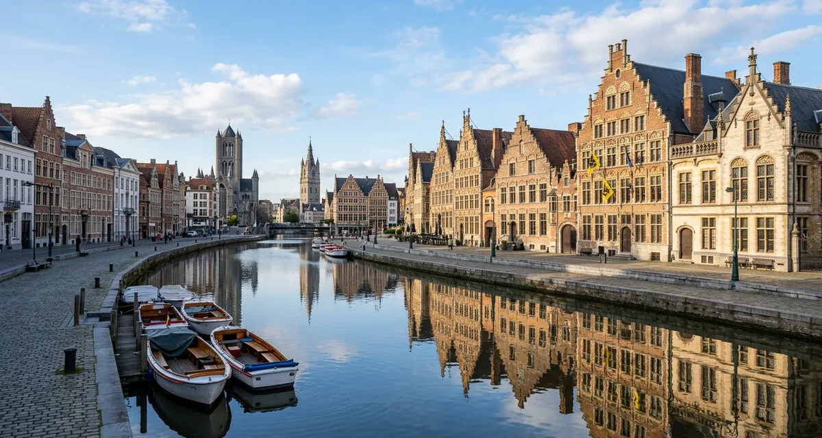 De Graslei in Gent met gildehuizen aan de Leie